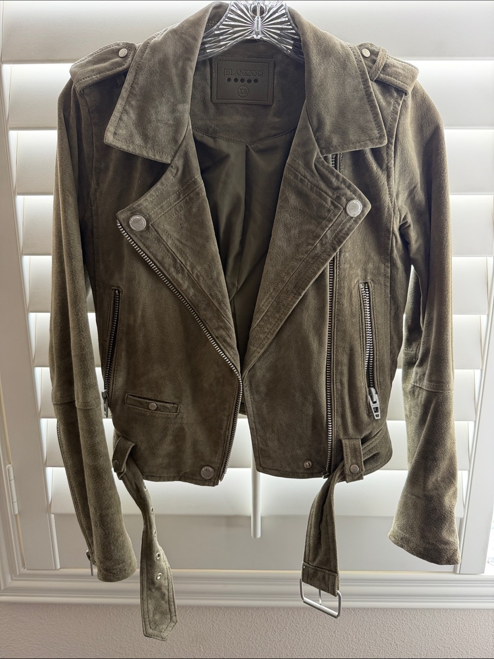 Blank NYC Olive Green Suede Moto Jacket